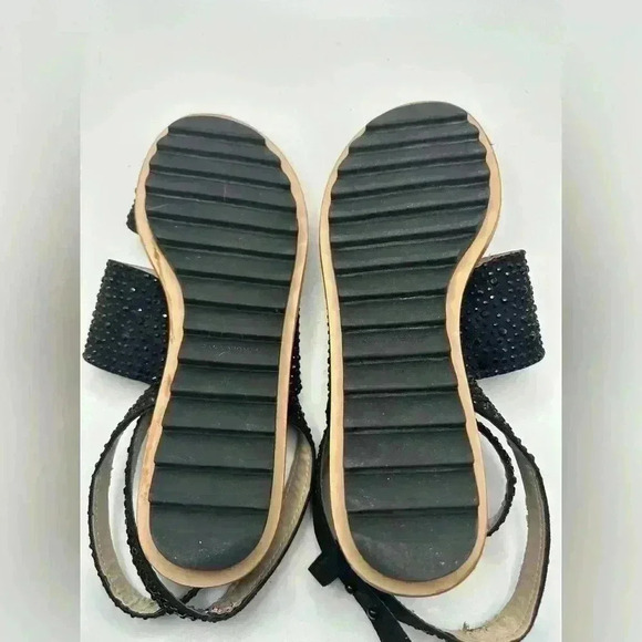 Zara Woman Black Jeweled Embellished Beaded  Ankle Wrap Flat Sandals Size 8 NWOB
